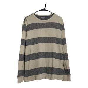 Banana Republic Mens long sleeve shirt waffle size large Cream and Gray Stripe